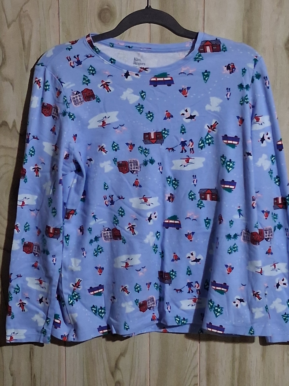 Kim Rogers Light Blue Womens' Winter Ski Print Pajama Top